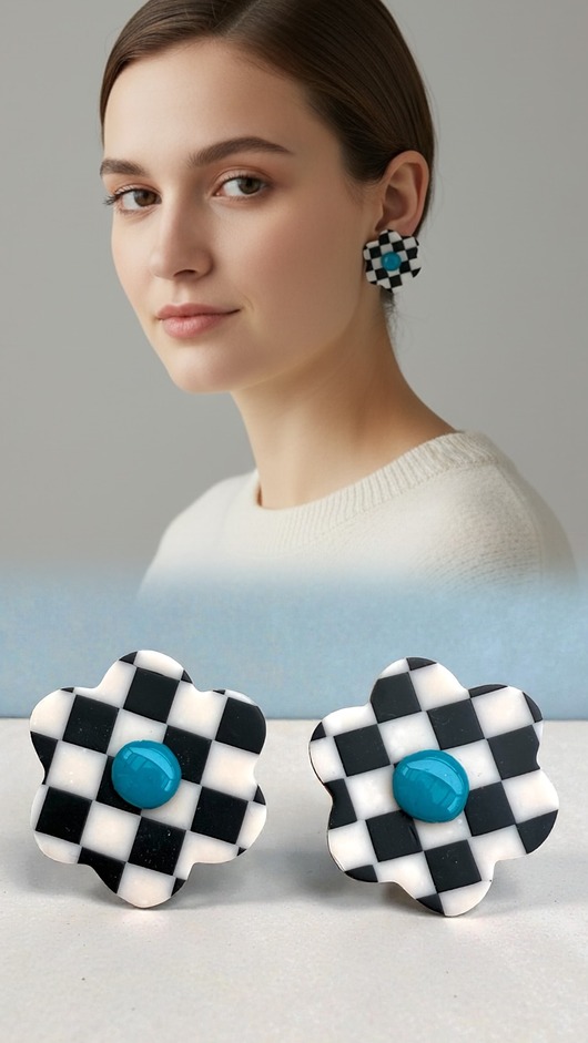 kolczyki z masy plastycznej Kolczyki Kwiatki Chess
