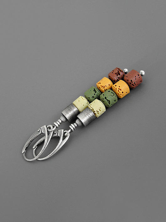 kolczyki srebrne Kolczyki kolory ziemi, srebro, lawa