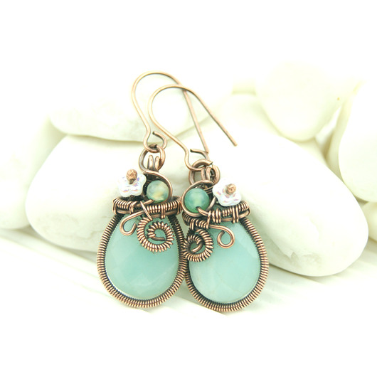 kolczyki wire wrapping Kolczyki z amazonitem