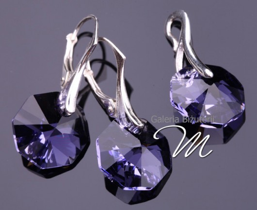 Szafirowy komplet octagonowy kryształ Swarovski mellody