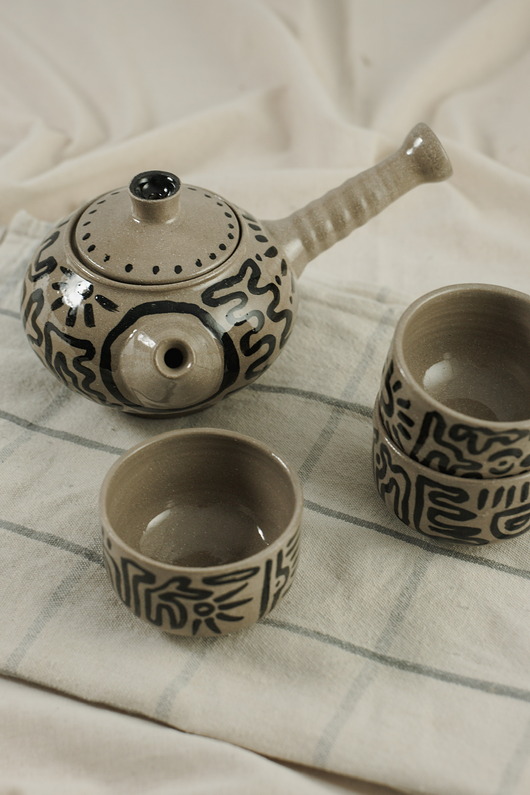 czajniki i dzbanki Zestaw do herbaty ceramiczny 1 czajnik + 2 filiżanki
