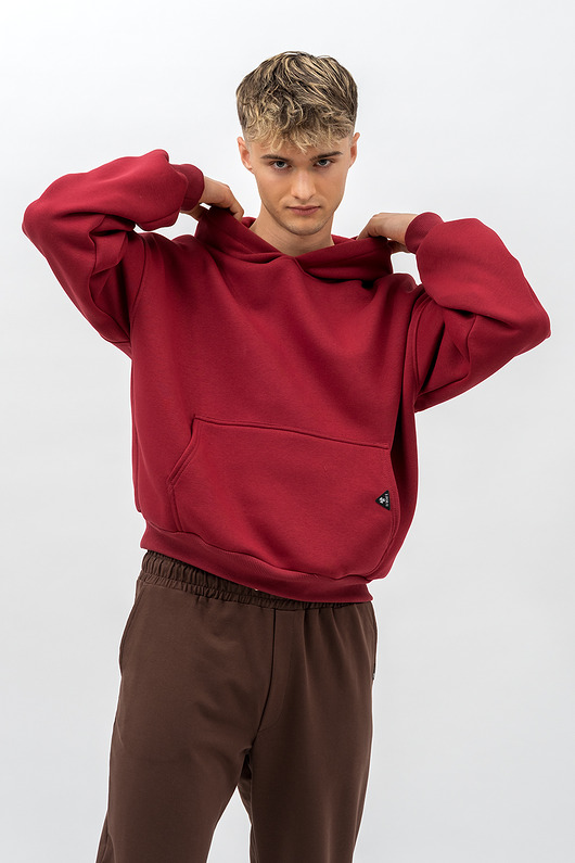 bluzy męskie Bluza z kapturem ciepła męska  ,,HALIL" bordo