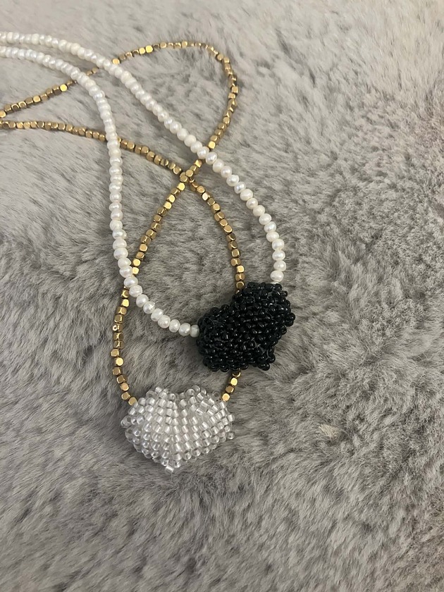 chokery BALLOON HEART - Naszyjnik z Pereł - Czarne serce