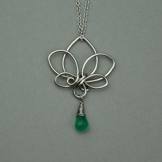 wisiory Wisiorek kwiat lotosu zielony onyks wire wrapping