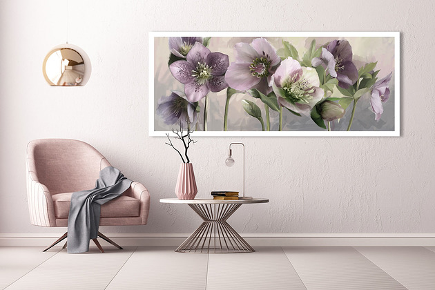 obrazy OBRAZ NA PŁÓTNIE -FIOLETOWE  KWIATY 150x60cm