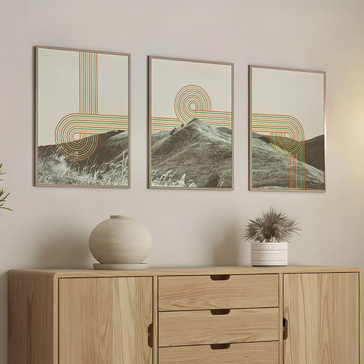 plakaty Plakaty zestaw/tryptyk góry Bieszczady, nowoczesne, w stylu retro, mid-century.