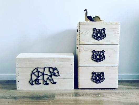 Drewniana skrzynia na zabawki- zestaw 3 sztuk  HappyDeco 