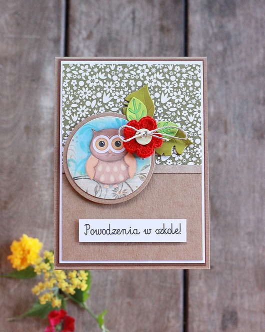 kartki scrapbooking Kartka z sową na rozpoczęcie roku szkolnego