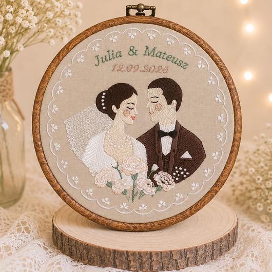 Ślub - inne Haft ślubny w tamborku 20 cm, indywidualna pamiątka ślubna, rocznicowa 53