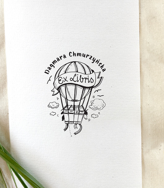 stemple Stempel Ex libris BALON z KSIĄŻKAMI