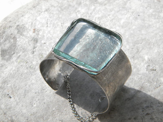 bransoletki wire wrapping świetlisty lód  - BRANSOLETA MANKIET - CUFF
