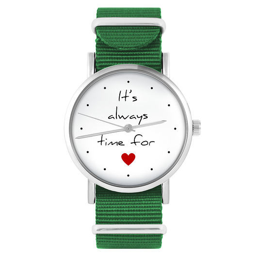 zegarki damskie Zegarek - Time for love - zielony, nylonowy