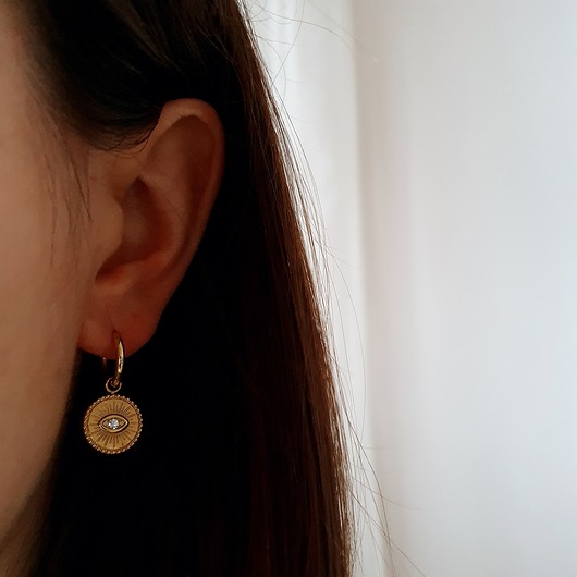 Kolczyki złote koła z okiem LEI handmade 