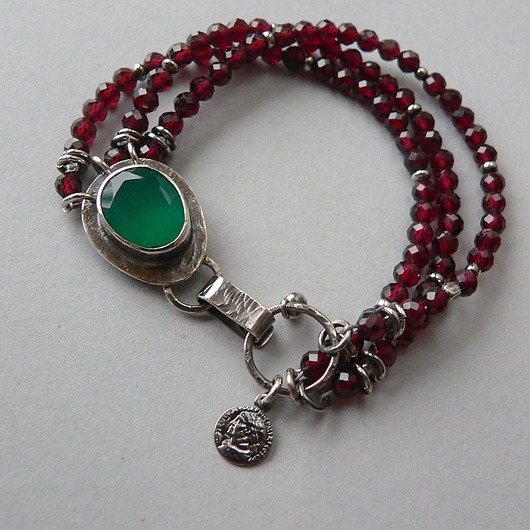 komplet biżuterii -zielony onyks i granaty-zamówienie-