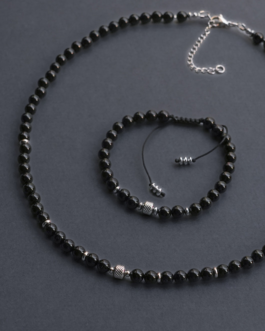 biżuteria męska Męski komplet onyks i stal