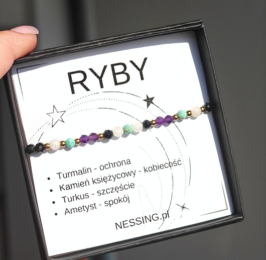 bransoletki z kamieni naturalnych RYBY bransoletka zodiakalna na gumce