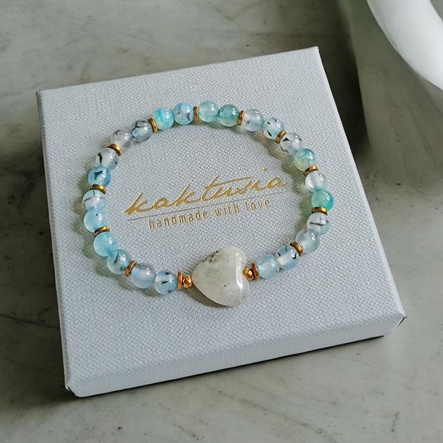 bransoletki z kamieni naturalnych Serce z labradorytu, agat smoczy