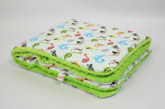 KOŁDERKA DINOZAURY - ZIELONY MINKY 75x100 ludilo
