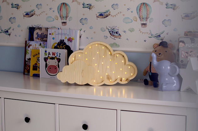 lampy do pokoju dziecka Drewniana lampka LED Chmurka