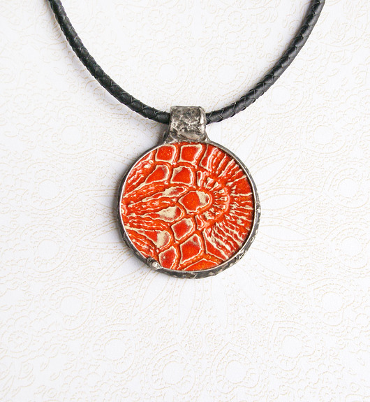 kolie S A L E : UNIKATOWY naszyjnik koronkowy POMARAŃCZ