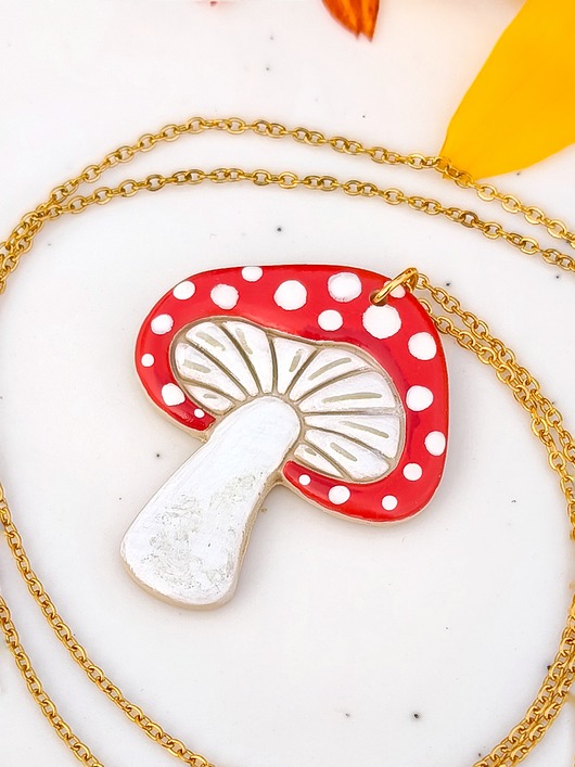 wisiory Naszyjnik z muchomorem, amulet z zawieszką w kształcie grzyba, boho