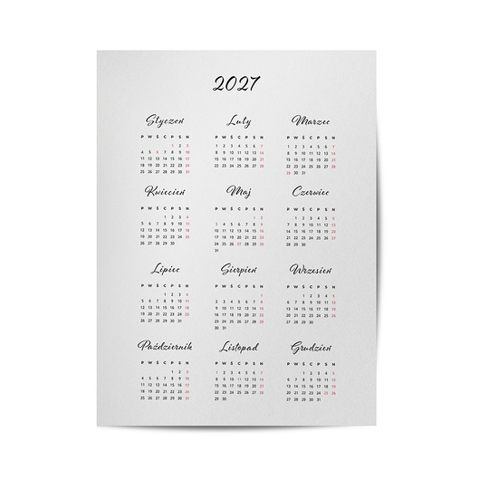 plakaty Plakat kalendarz 2027, minimalistyczny, stylowy, do biura, salonu.