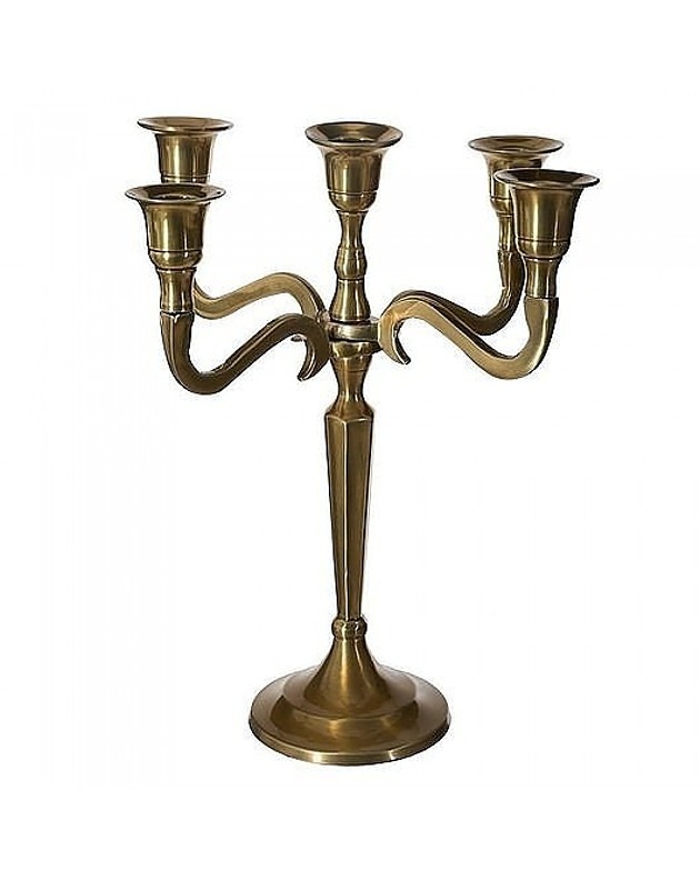 świeczniki i świece Świecznik Metalowy 5 Ramienny Złoty 27 cm