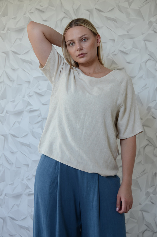 topy damskie Bluzka len/wiskoza w kolorze beżowego jaspisu