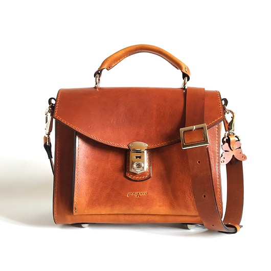 torby na ramię MIDI CUBE klapka koniak