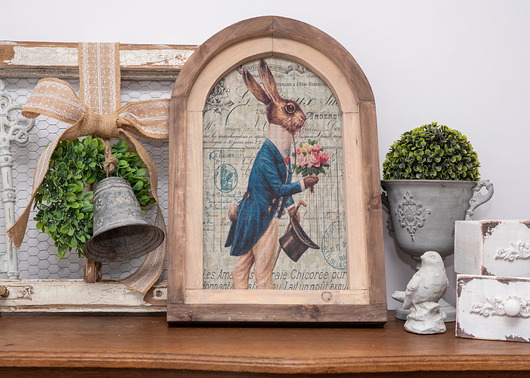 Ozdoby na ścianę RUSTYKALNA DEKORACJA ŚCIENNA, ZAJĄC, VINTAGE, Retro Styl