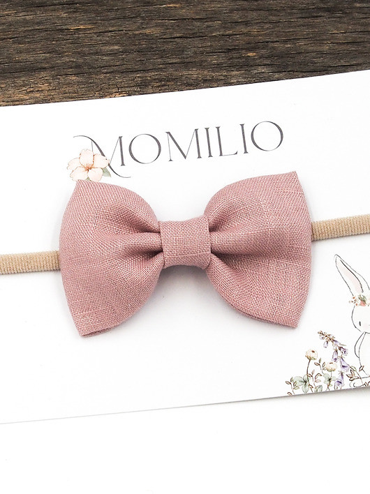 ozdoby do włosów dla dzieci Opaska do włosów kokardka z lnu różowa Linen Bow Dusty Pink