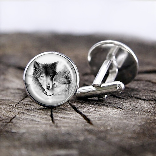 spinki do mankietów "ZAKOCHANE WILKI " unikatowe spinki do koszuli na prezent