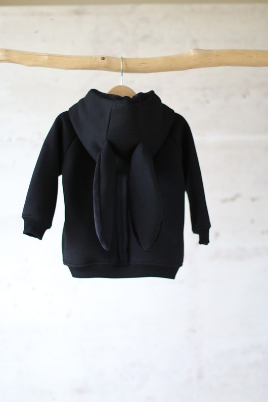 bluzy dla chłopców Bluza z kapturem z uszami królika dla dziecka czarna