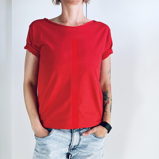 t-shirt damskie Czerwona kreska na czerwonym Oversize