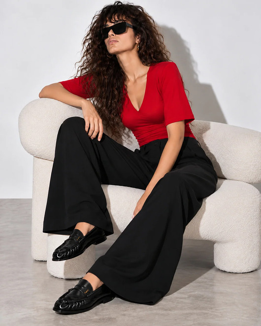 t-shirt damskie T-shirt CLOSE V-Neck Red