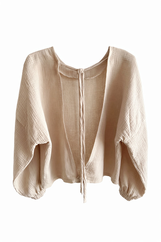 bluzki z długim rękawem damskie She's Like The Wind / muślinowa bluzka z otwartymi plecami - beż