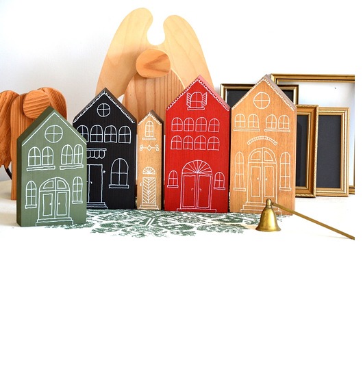 dodatki - różne 5 x domki drewniane ręcznie malowane