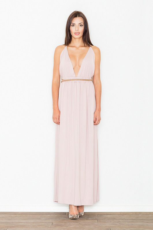 sukienki maxi damskie Elegancka sukienka maxi z wycięciem na plecach i wiązaniem - M483