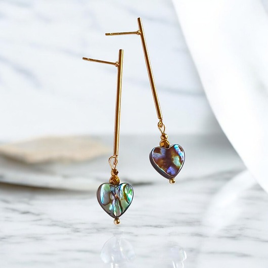 kolczyki z kamieniami Kolczyki SERDUSZKA muszla paua : długie patyczki GOLD