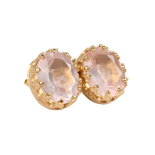 kolczyki pozłacane Złote kolczyki owalne Beau z kwarcem różowym