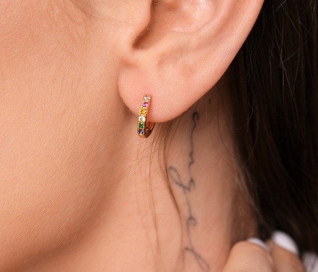 kolczyki srebrne Kolczyki koła 13mm "Rainbow" z kolorowymi cyrkoniami - srebro 925 pozłacane