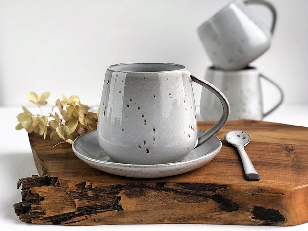 kubki Kubek Beczułka ze spodkiem i łyżeczką w stylu boho 320 ml