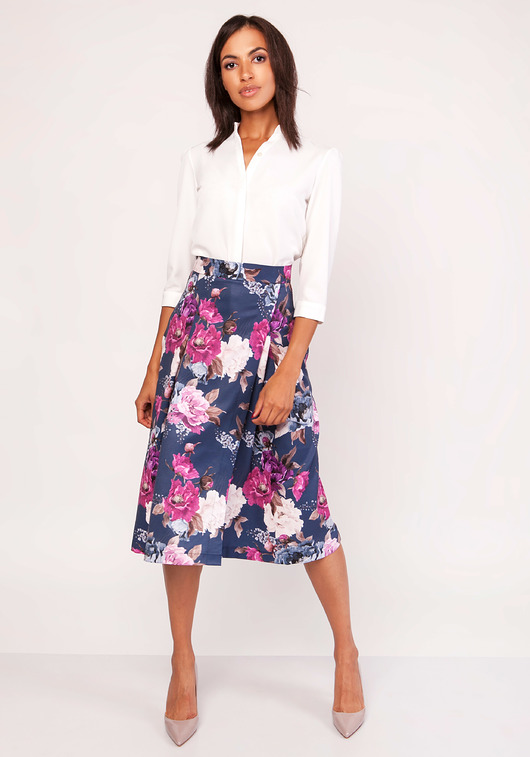 spódnice midi SPÓDNICA ROZKLOSZOWANA ZA KOLANO, SP119 KWIATY