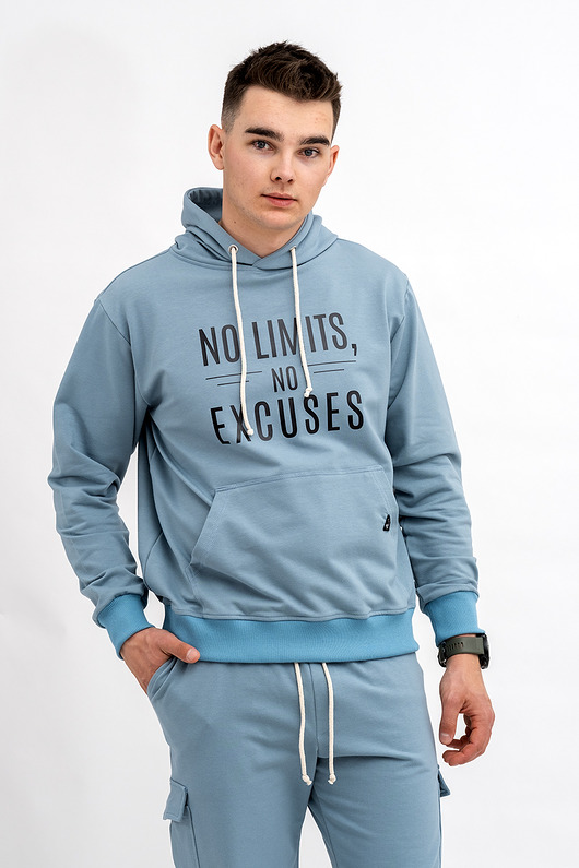 bluzy męskie Bluza męska  z kapturem  No Limits No Excuses NIEBIESKI