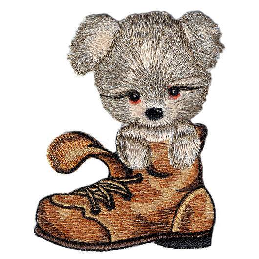 naszywki na ubrania Naszywka naprasowanka PIESEK W BUCIE termoprzylepna haft 6,8x8,6cm