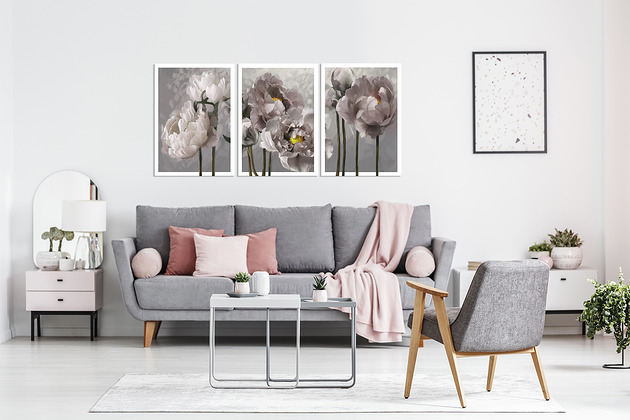 obrazy OBRAZ NA PŁÓTNIE - 3 części 50x70cm PIWONIE