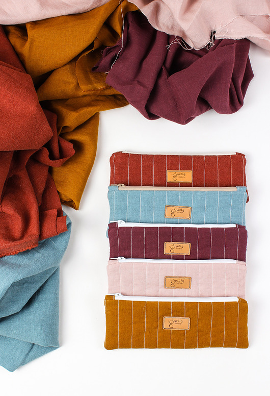 piórniki Piórnik lniany / mini kosmetyczka Ceglana