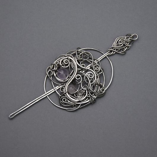 spinki i klamry do włosów Spinka do włosów i do szala ozdobna kwarc różowy wire wrapping