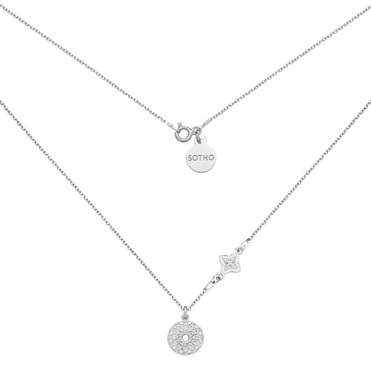 srebrne naszyjniki Srebrny naszyjnik z rozetką i medalionem