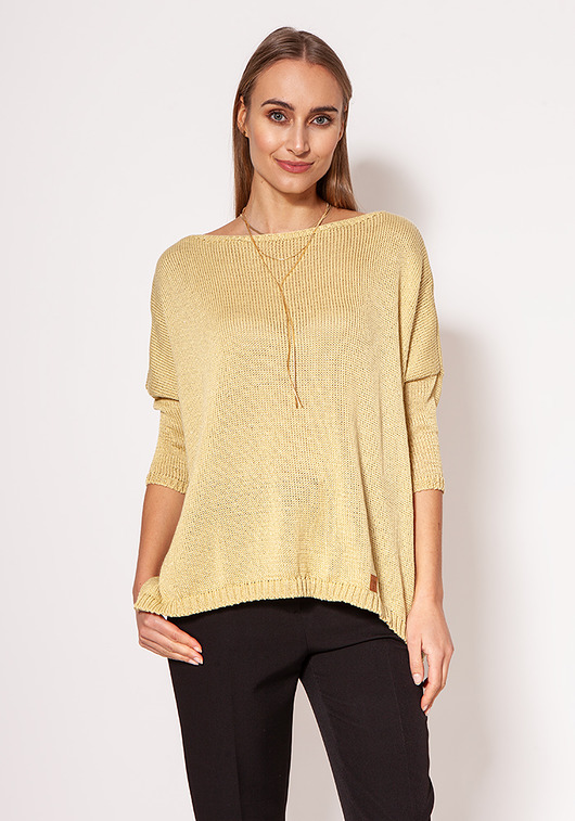 swetry damskie  Oversize'owy sweter - SWE040 złoty MKM